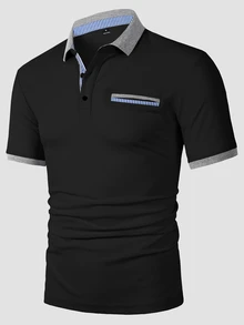 Manfinity Homme 男士短袖 Polo 衫，適合辦公室、休閒外出與聚會 - 黑色 - 查看 4