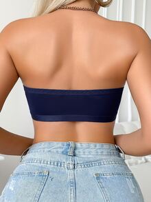 SHEIN 1pc Women's Wireless Non-Padded Bra With Anti-Slip Silicone Front Closure - Navy Blue - View 2