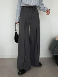 FRIFUL Celana Panjang Wanita Model Korea Baru untuk Awal Musim Gugur, dengan Tali Serut di Pinggang, Model Lurus dan Berkerut. - Grey - View 4