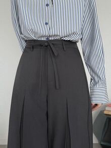 FRIFUL Celana Panjang Wanita Model Korea Baru untuk Awal Musim Gugur, dengan Tali Serut di Pinggang, Model Lurus dan Berkerut. - Grey - View 1