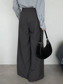 FRIFUL Celana Panjang Wanita Model Korea Baru untuk Awal Musim Gugur, dengan Tali Serut di Pinggang, Model Lurus dan Berkerut. - Grey - View 2