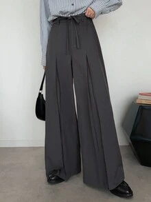 FRIFUL Celana Panjang Wanita Model Korea Baru untuk Awal Musim Gugur, dengan Tali Serut di Pinggang, Model Lurus dan Berkerut. - Grey - View 5