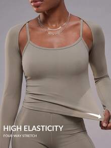Zivah Women's Grey 3 Piece Sports Set - Camisole Tank Top, Cover-Up & Shorts For Gym Workout Yoga All Season - Khaki - View 8