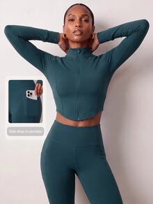 Zivah Women's Teal 3 Piece Sports Set - Zip-Up Jacket, Sports Bra & Leggings Athletic Outfit For Gym Workout Autumn - Green - View 4