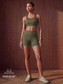 Zivah Women's Olive Green Sports Bra And Shorts Set - Summer Gym Workout Yoga Activewear - Green - View 3