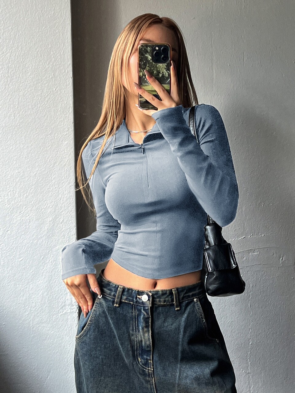 Women's Half Zipper Slim Fit Long Sleeve T-Shirt,Fall Clothes Preppy Tops