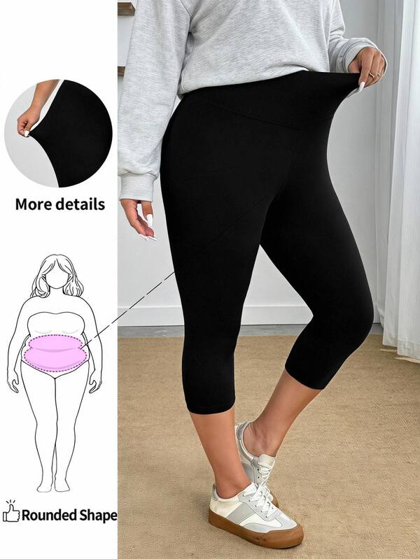 Enliva Leggings décontractés taille haute couleur unie grande taille, 95% coton, longueur capri extensible, vêtements d'automne pour femmes, tenue d'automne