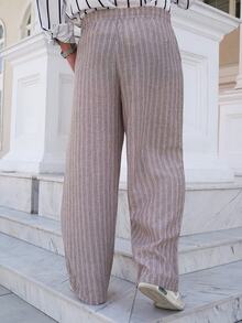 LEOGASHI LEOGASHI Men's Drawstring Waist Striped Wide Leg Loose Casual Long Pants - Coffee Brown - View 2