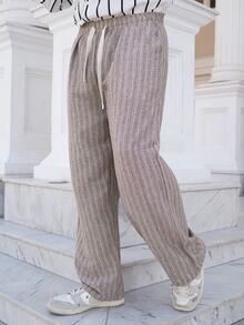LEOGASHI LEOGASHI Men's Drawstring Waist Striped Wide Leg Loose Casual Long Pants - Coffee Brown - View 4