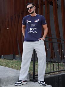 LEOGASHI LEOGASHI Manfinity Streetrush Men's Round Neck Short Sleeve Tee With Letter And Number Print, Casual Daily Wear - Navy Blue - View 3