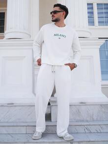 LEOGASHI LEOGASHI Men's Knitted Straight Leg Pants, Lightweight, All-Match Versatile Casual Sweatpants For Summer - White - View 1