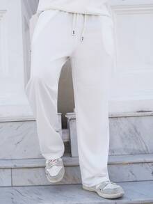 LEOGASHI LEOGASHI Men's Knitted Straight Leg Pants, Lightweight, All-Match Versatile Casual Sweatpants For Summer - White - View 5