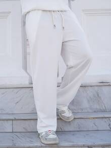 LEOGASHI LEOGASHI Men's Knitted Straight Leg Pants, Lightweight, All-Match Versatile Casual Sweatpants For Summer - White - View 4