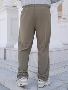LEOGASHI LEOGASHI Men Letter Patched Detail Drawstring Waist Sweatpants - Khaki - View 2