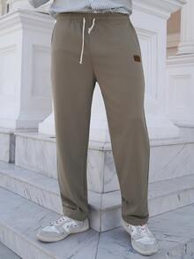 LEOGASHI LEOGASHI Men Letter Patched Detail Drawstring Waist Sweatpants - Khaki - View 3