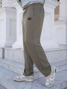 LEOGASHI LEOGASHI Men Letter Patched Detail Drawstring Waist Sweatpants - Khaki - View 4