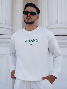 LEOGASHI LEOGASHI Sweatshirt Pria dengan Desain Kreatif dan Cetakan Grafis, Potongan Slim Fit, Kasual, Serbaguna untuk Perjalanan, Lengan Panjang, Kerah Bulat - Putih - View 3