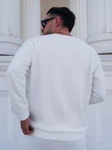 LEOGASHI LEOGASHI Sweatshirt Pria dengan Desain Kreatif dan Cetakan Grafis, Potongan Slim Fit, Kasual, Serbaguna untuk Perjalanan, Lengan Panjang, Kerah Bulat - Putih - View 2