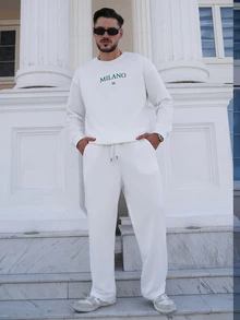 LEOGASHI LEOGASHI Sweatshirt Pria dengan Desain Kreatif dan Cetakan Grafis, Potongan Slim Fit, Kasual, Serbaguna untuk Perjalanan, Lengan Panjang, Kerah Bulat - Putih - View 1
