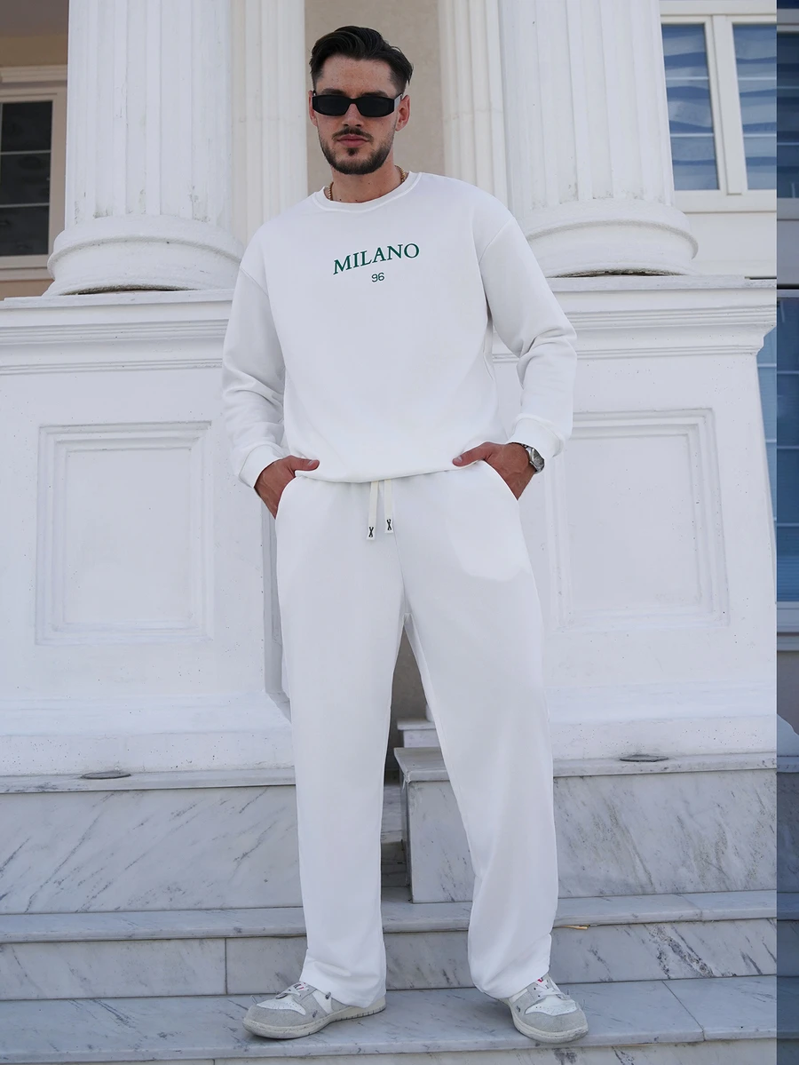 LEOGASHI LEOGASHI Sweatshirt Pria dengan Desain Kreatif dan Cetakan Grafis, Potongan Slim Fit, Kasual, Serbaguna untuk Perjalanan, Lengan Panjang, Kerah Bulat - Putih - View 1
