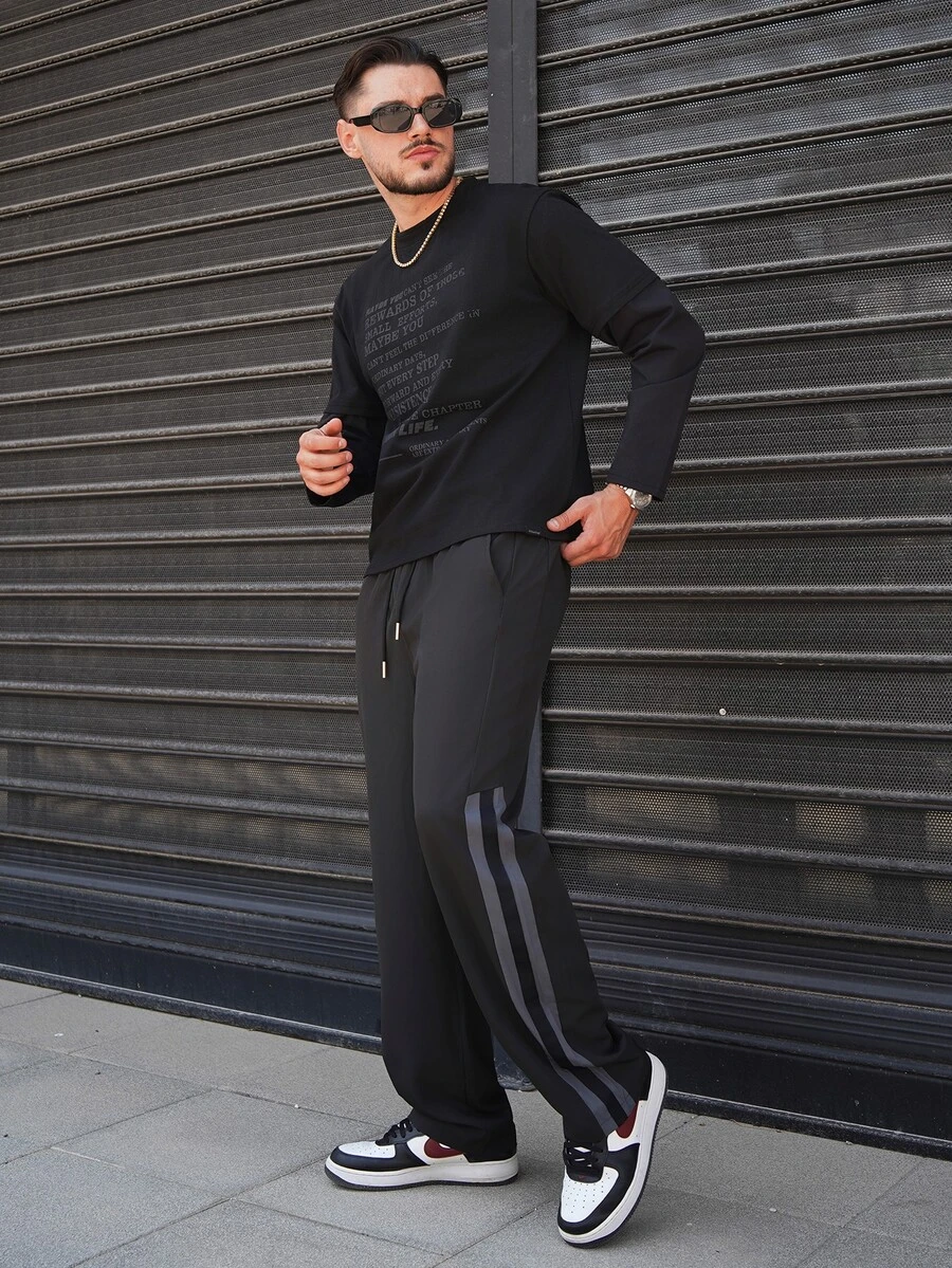 LEOGASHI LEOGASHI Summer Lightweight Men's Long Pants, Straight Leg Loose Fit, Drawstring Sports Casual Fashion Outdoor Commute Daily Home Wear - Dark Grey - View 1