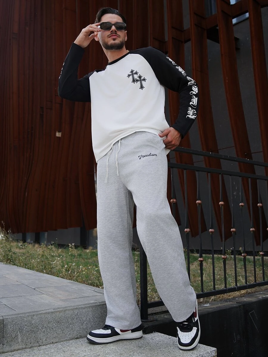 LEOGASHI LEOGASHI 男士休闲运动裤,舒适透气纯色直筒裤,带侧袋,运动风,春秋季,针织面料,耐穿材质 - 灰色 - 查看 1