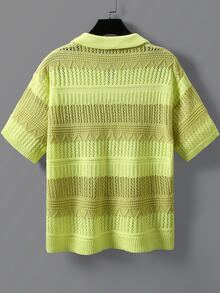 Manfinity LEGND Men's Contrast Color Striped Short Sleeve Knit Top - Yellow - View 2