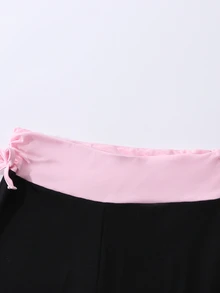 SHEIN 女童黑色長褲，秋季服飾，時尚修身版型，黑色主體搭配白黑波點腰帶拼接 - 彩色 - 查看 5