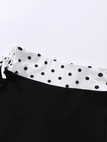 SHEIN 女童黑色長褲，秋季服飾，時尚修身版型，黑色主體搭配白黑波點腰帶拼接 - 彩色 - 查看 4