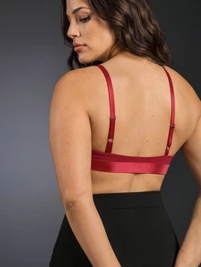 EmpressEnvy Front Closure, Lifting, Padded, Teardrop Cups, Eyelash Lace Decor, Comfortable Lace Patchwork Plus Size Bra & Wireless Bra - Red - View 2