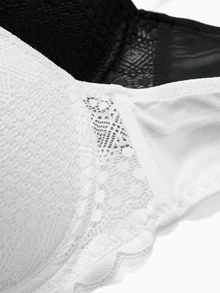 2pcs Plus Size Women Lace Wireless Comfortable Bras - Multicolor - View 6