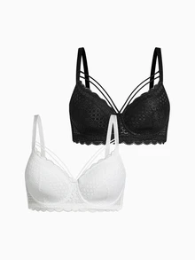 2pcs Plus Size Women Lace Wireless Comfortable Bras - Multicolor - View 3