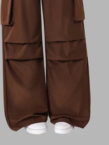 SHEIN Sparklyn Teen Girls 2pcs/Set Short Sleeve Round Neck Teenage Casual Street Style Digital Print T-Shirt + Cargo Pants , Comfortable Fit For Easy Movement - Brown - View 5