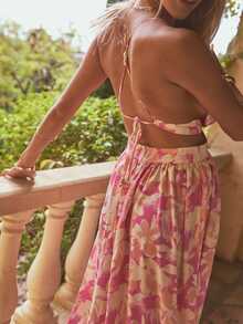 Aralina Women's Floral Print Backless Dress For Summer Vacation Dresses Women Spring Clothes Outfits Cute Elegant - Burnt Orange - View 2