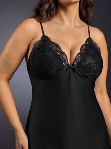 EmpressEnvy Plus Size Women Deep V-Neck Backless Lace Slip Dress, Sexy & Figure-Flattering - Black - View 6