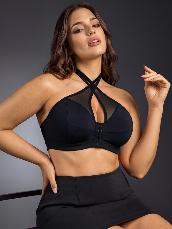 EmpressEnvy Plus Size Comfortable Wireless Thin Bottom Halter Bra