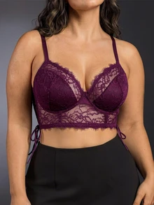 EmpressEnvy Plus Size Charming Leading Lady Series Lace Patchwork Side Lace-Up Design Underwire Bustier (1pc) - Red Violet - View 5
