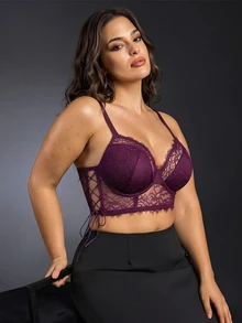 EmpressEnvy Plus Size Charming Leading Lady Series Lace Patchwork Side Lace-Up Design Underwire Bustier (1pc) - Red Violet - View 1