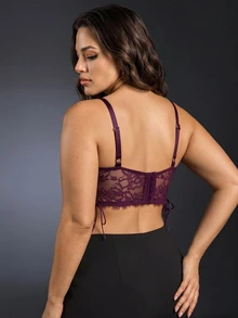 EmpressEnvy Plus Size Charming Leading Lady Series Lace Patchwork Side Lace-Up Design Underwire Bustier (1pc) - Red Violet - View 2
