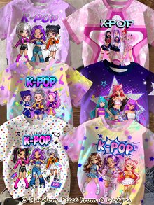 少女 K-Pop 超級明星卡通女團印花圓領短袖 T 恤，適合春夏穿著 - 彩色 - 查看 2