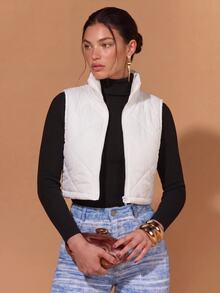 COSMINA Solid Vest Argyle Quilted Coat In Fall/Winter - White - View 1