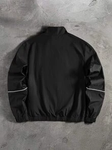 PAVTROS Men's Casual Contrast Trim Jacket, Autumn - Black - View 2