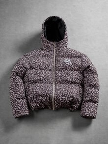 STEELVANCE Men's Leopard Print Hooded Padded Coat, Autumn/Winter Outdoor Coat, Puffer - Khaki - View 1