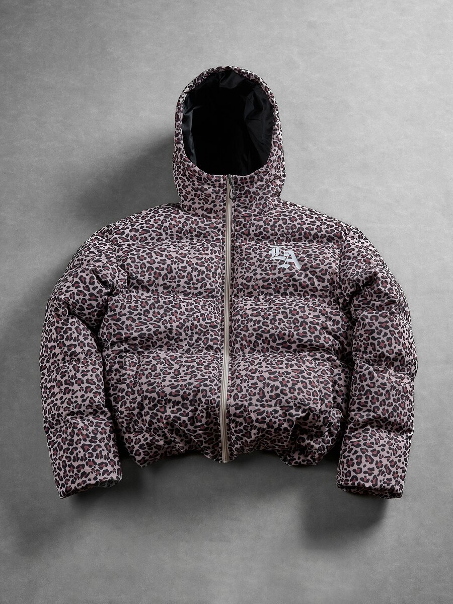 STEELVANCE Men's Leopard Print Hooded Padded Coat, Autumn/Winter Outdoor Coat, Puffer - Khaki - View 1