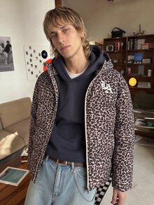 STEELVANCE Men's Leopard Print Hooded Padded Coat, Autumn/Winter Outdoor Coat, Puffer - Khaki - View 8