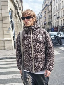 STEELVANCE Men's Leopard Print Hooded Padded Coat, Autumn/Winter Outdoor Coat, Puffer - Khaki - View 3