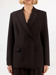KÆRIA Hus Single-Breasted Tailored Blazer - Compact Contour Crepe Suiting - Black - Office Business, Work, Suit Set Summer Casual, Office - Black - View 7