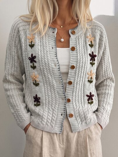 Sprig & Strand Autumn/Winter Knitted Embroidered Floral Cardigan