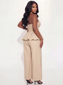 Poshavie Poshavie Plus-Size Women's Jumpsuit Halter Neck Tulip Straight-Leg Jumpsuit Suitable For Going Out - Apricot - View 4
