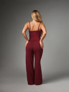 MISSGUIDED Satin Ribbon Bow Lace Trim Cami Top And Wide Leg Lounge Pants Co-Ord Set Soft Knit Sleepwear Two-Piece Pyjama Valentine Gift - Red - View 3